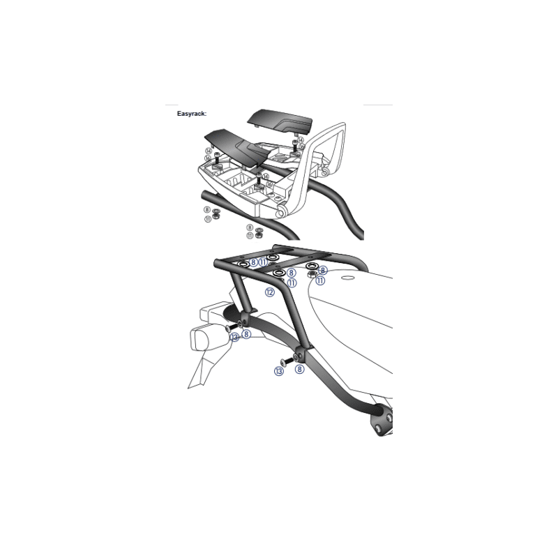HP 2 / Enduro / Megamoto 2005-2008 ✓ Support de top case Easyrack Hepco-Becker