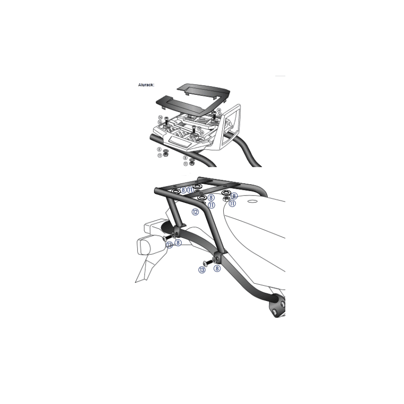 HP 2 / Enduro / Megamoto 2005-2008 ✓ Support de top case Alurack Hepco-Becker